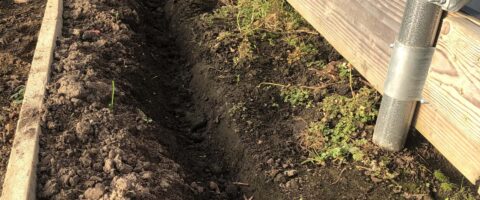 a small ditch - about 5 inches deep - dug along the length of a greenhouse